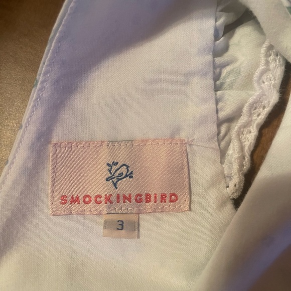 Smockingbird girls 3 3T pinafore dress blue tulip print with sash. EUC - Picture 2 of 5